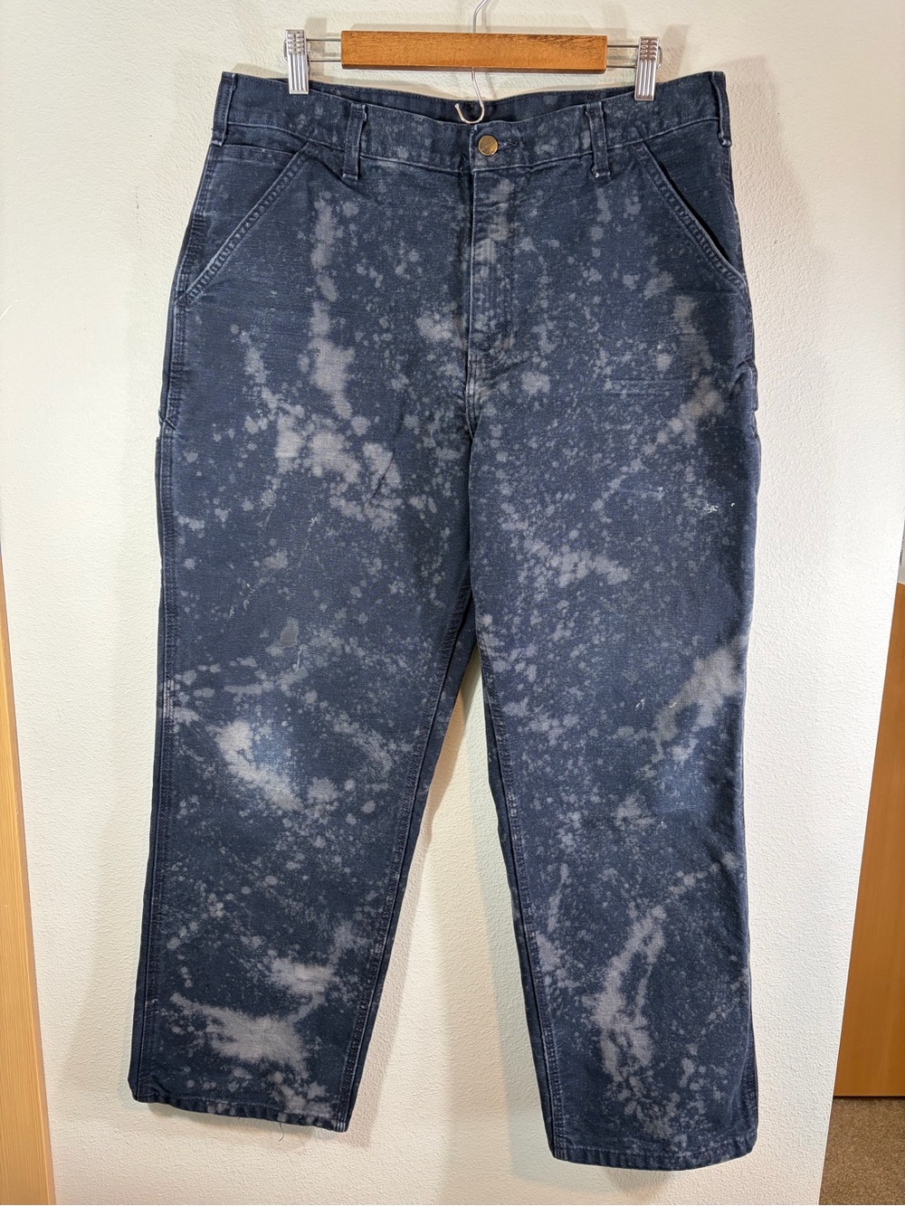 Carhartt Navy Blue Bleach Splattered Carpenter Jeans